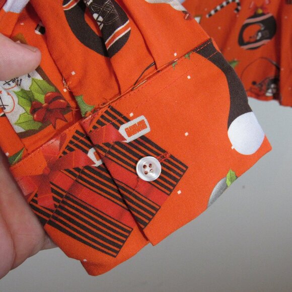 NFL Mens XL Cleveland Browns Christmas Long Sleeve Viscose Orange Novelty Shirt - Picture 7 of 11